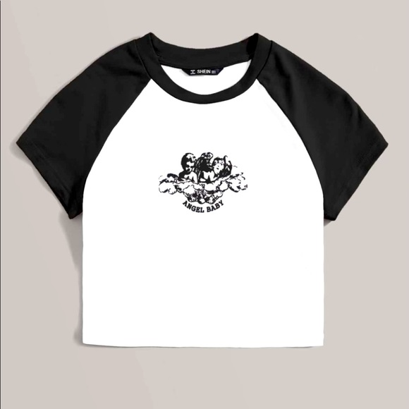 SHEIN Other - SHEIN Angel and Letter Graphic Raglan Sleeve Tee